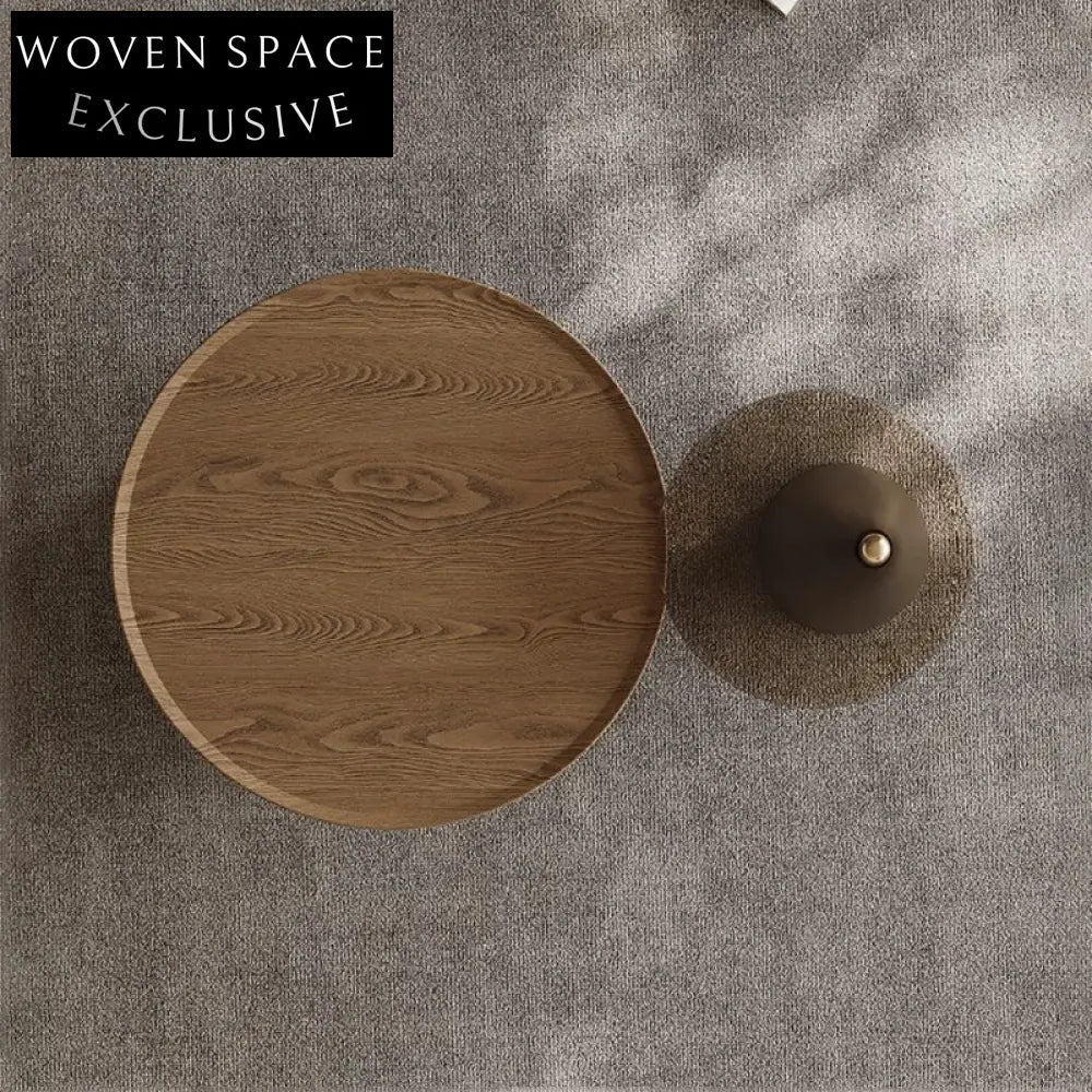 Modern Round Wood Glass Coffee Table, Sintered Stone Side Tables