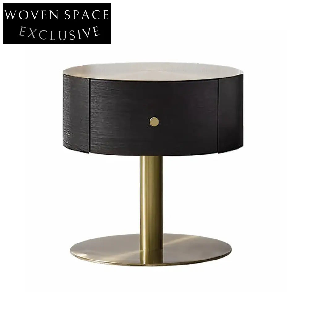 Modern Round Wood Metal Nightstand Side Table for Bedroom Living Room