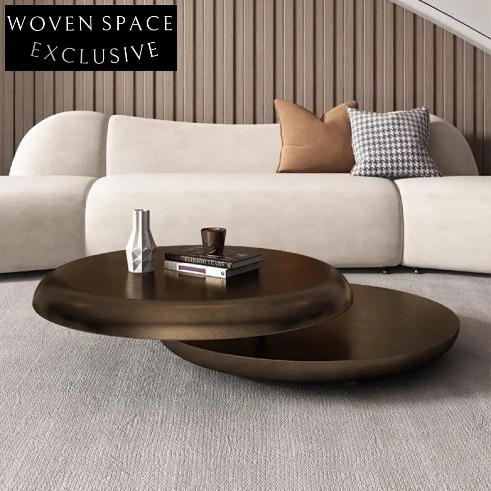 Modern Round Wood Rotatable Storage Coffee Table for Living Room