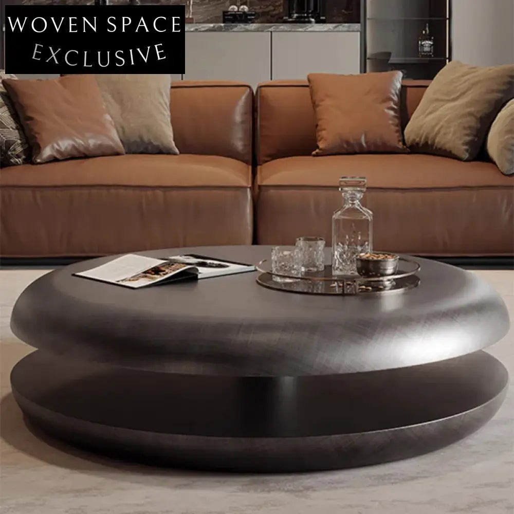 Modern Round Wood Rotatable Storage Coffee Table for Living Room