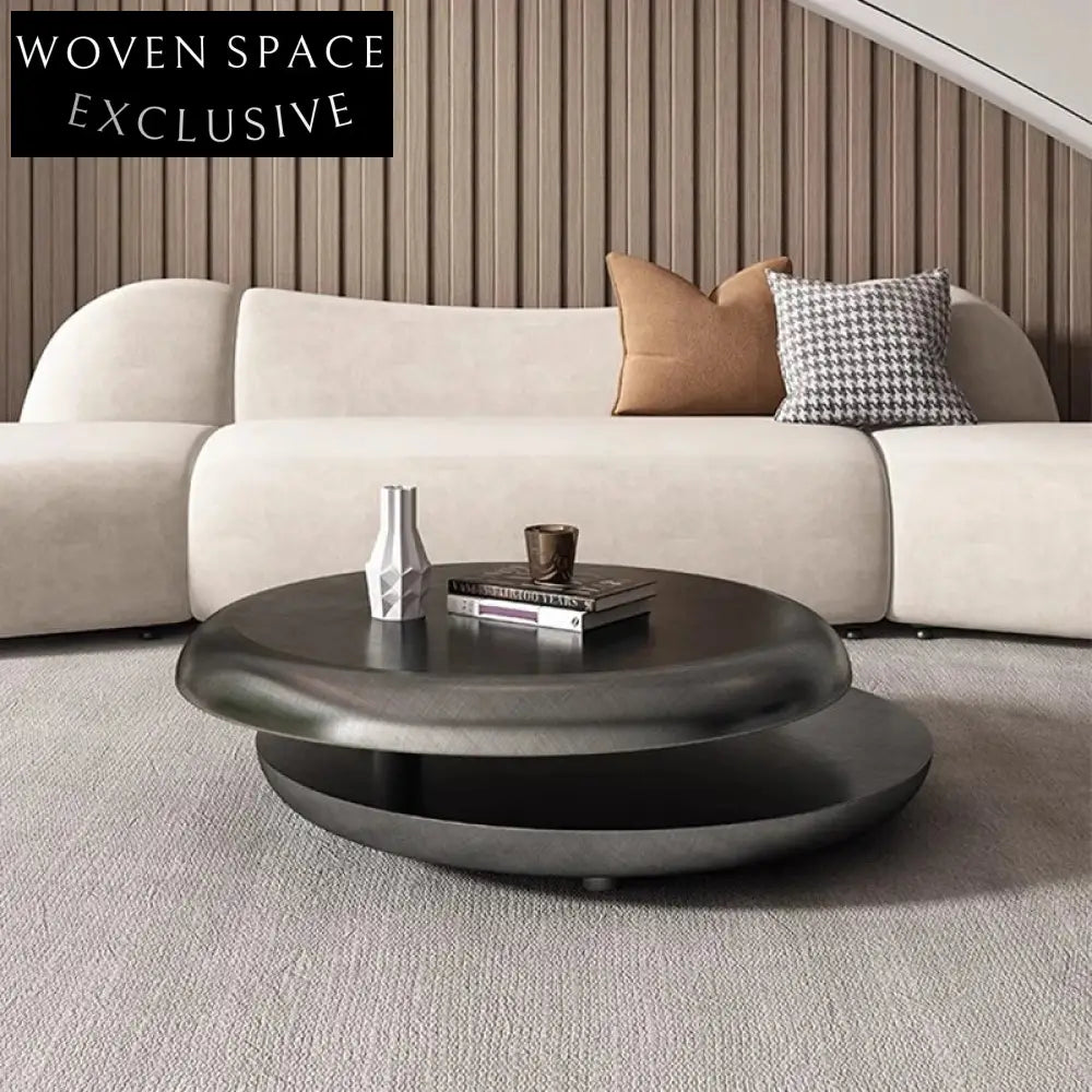 Modern Round Wood Rotatable Storage Coffee Table for Living Room