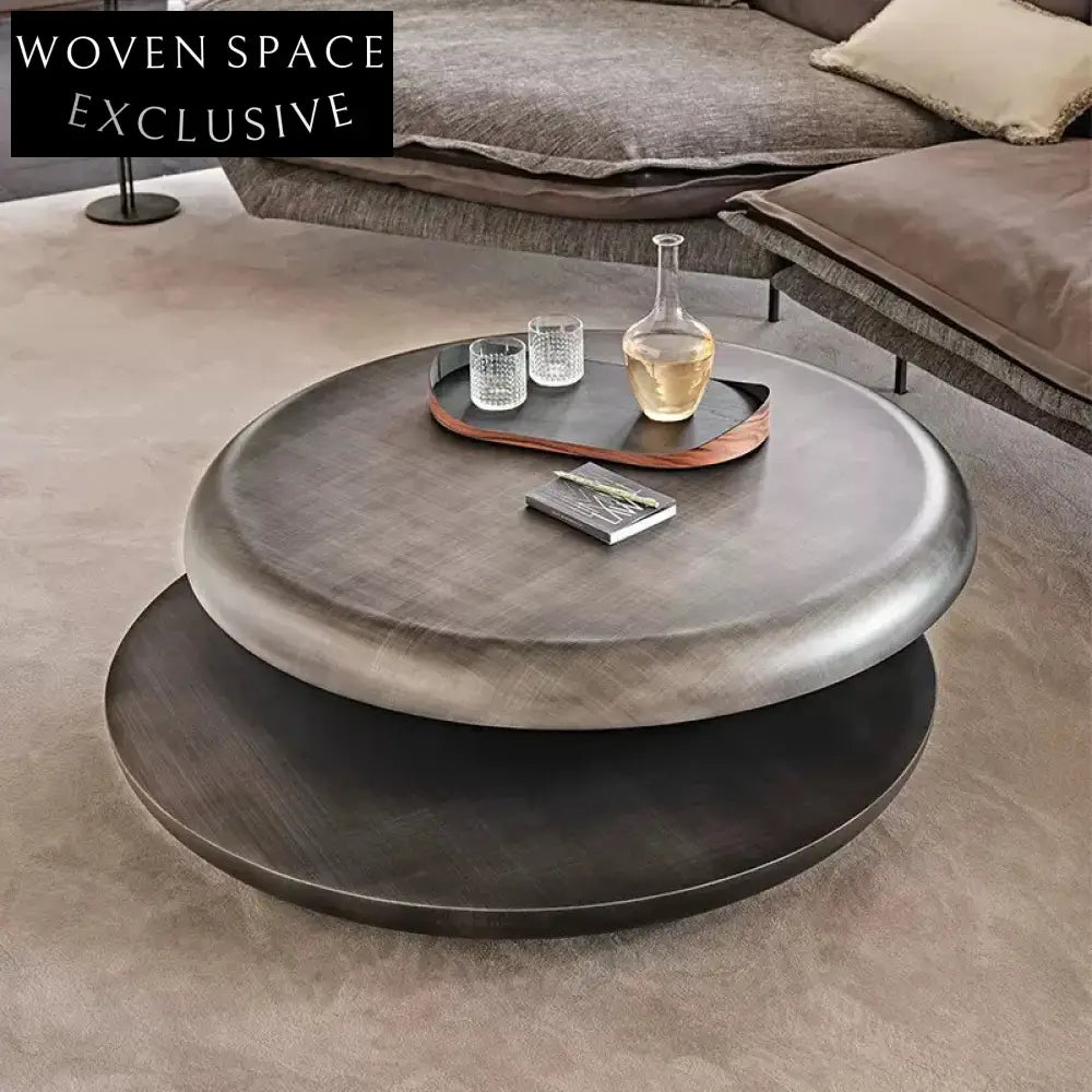 Modern Round Wood Rotatable Storage Coffee Table for Living Room