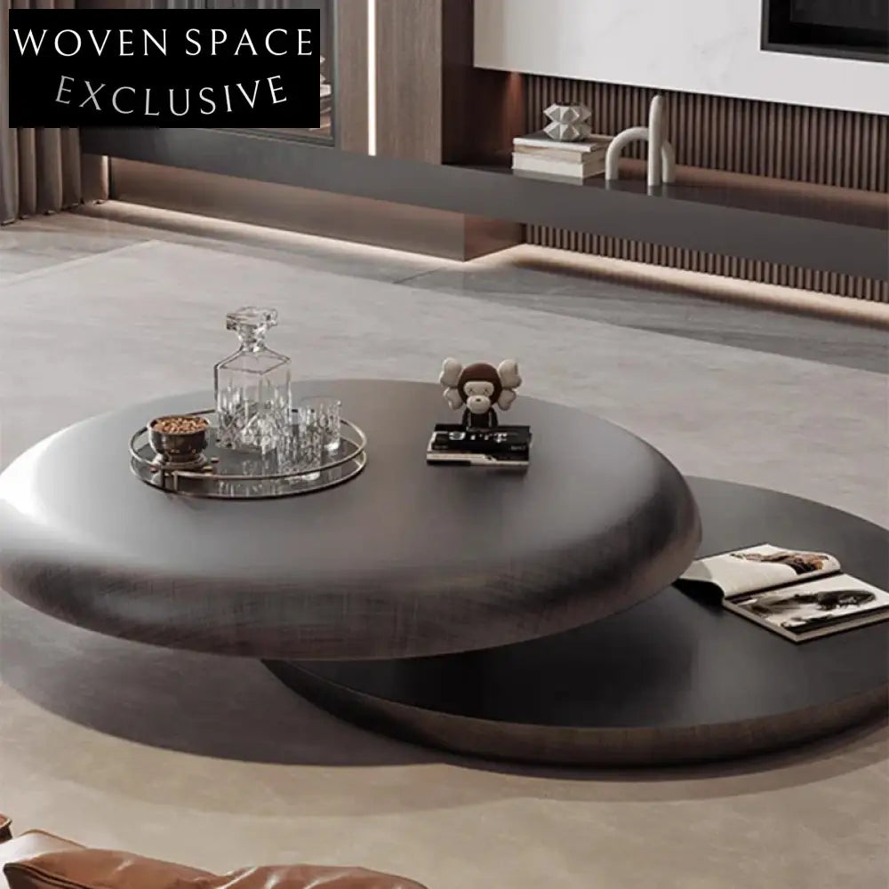 Modern Round Wood Rotatable Storage Coffee Table for Living Room