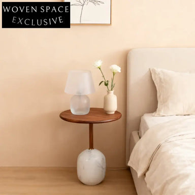 Modern Round Wood Top Natural Marble Base Living Room Coffee Table