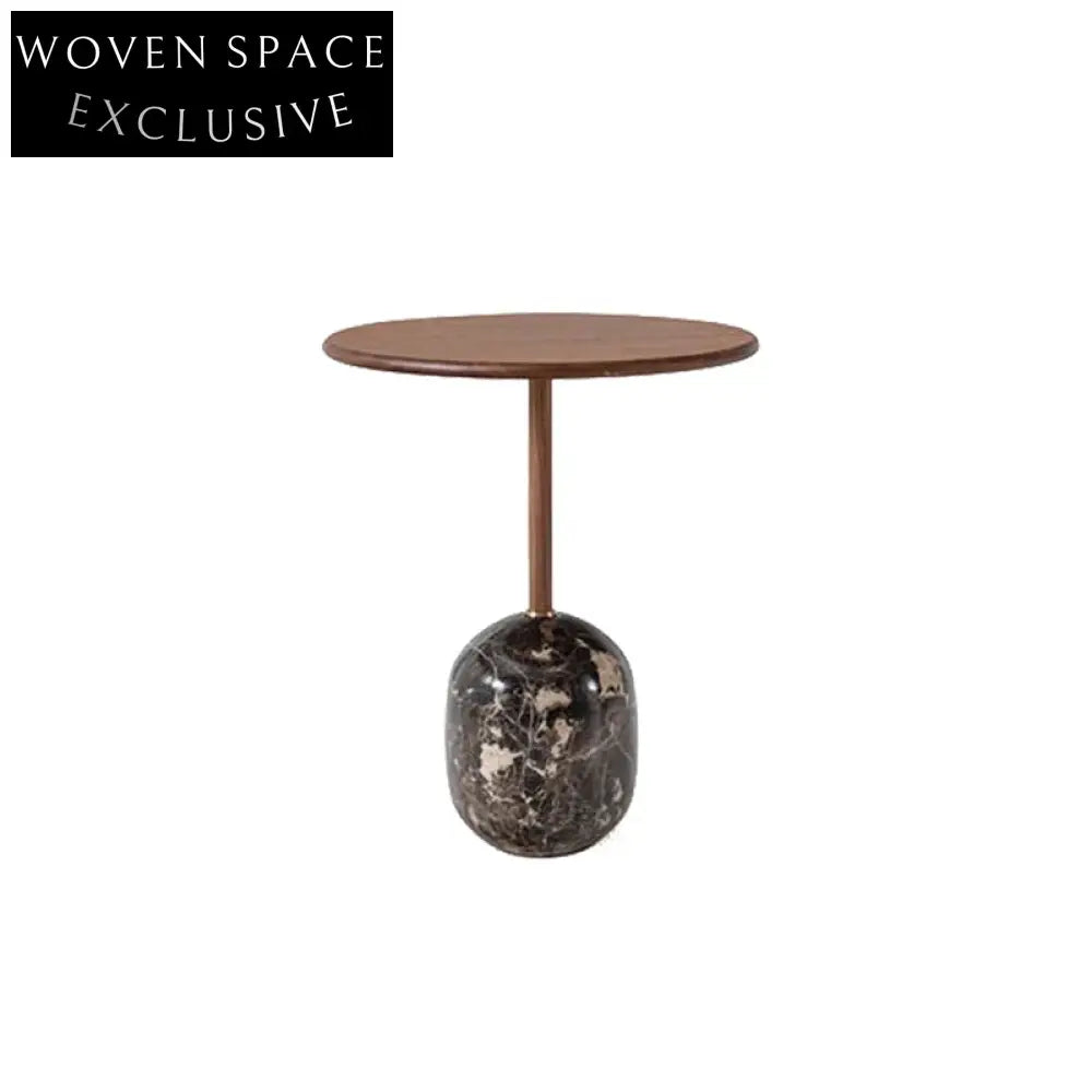 Modern Round Wood Top Natural Marble Base Living Room Coffee Table