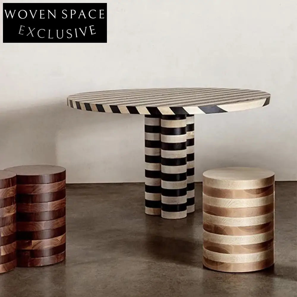Modern Round Wooden Dining Table with Zebra Stripes Design for Home
