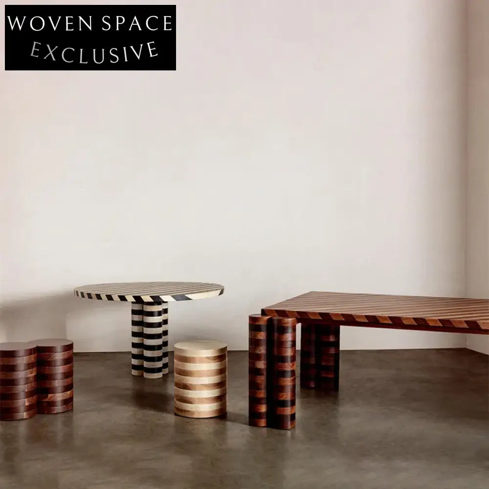 Modern Round Wooden Dining Table with Zebra Stripes Design for Home