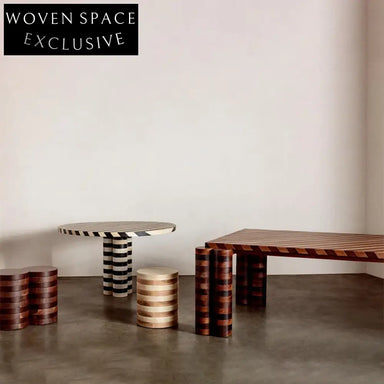 Modern Round Wooden Dining Table with Zebra Stripes Design for Home