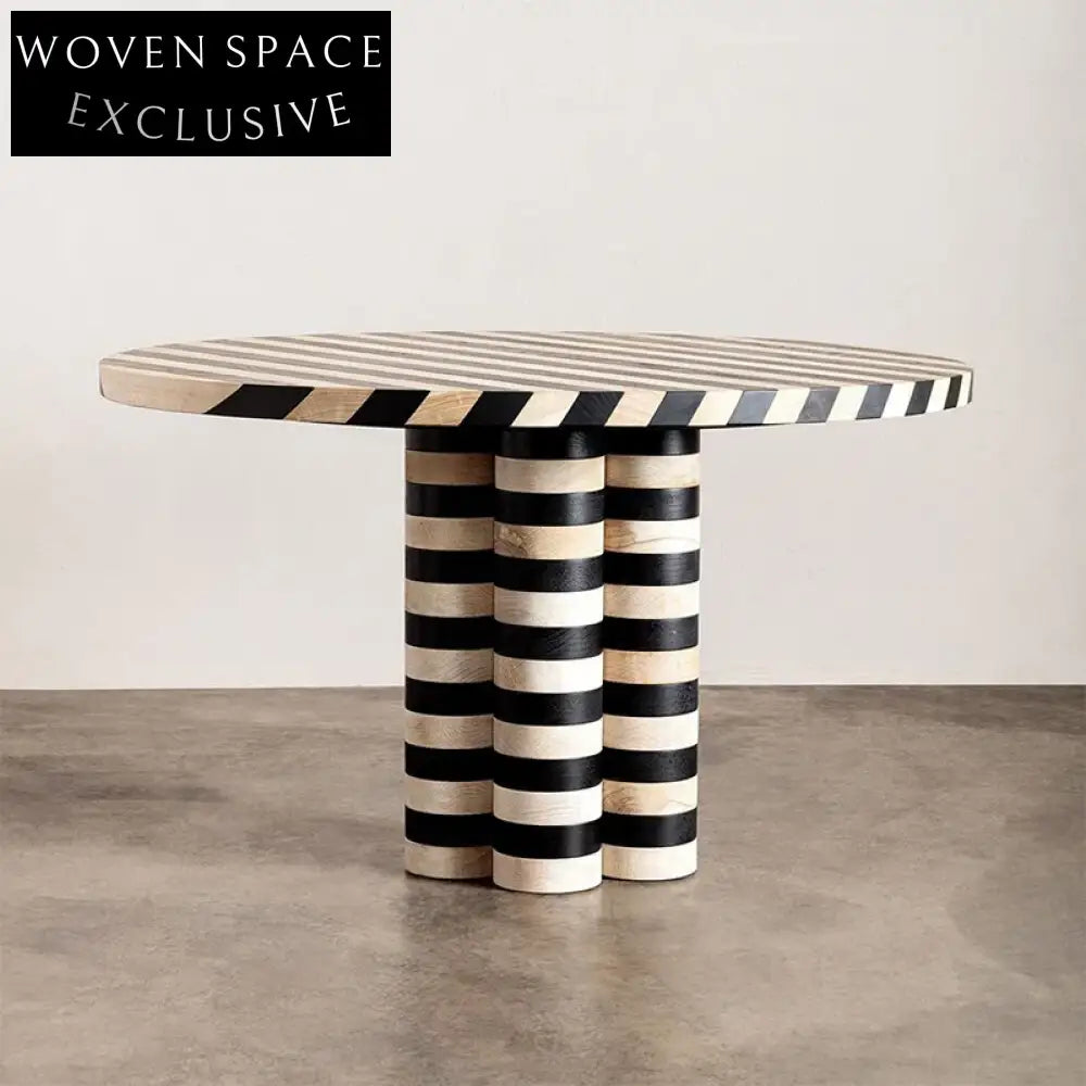 Modern Round Wooden Dining Table with Zebra Stripes Design for Home