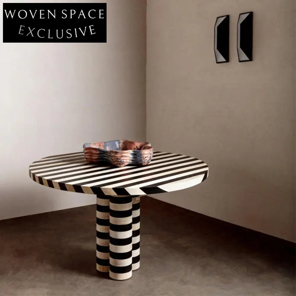 Modern Round Wooden Dining Table with Zebra Stripes Design for Home