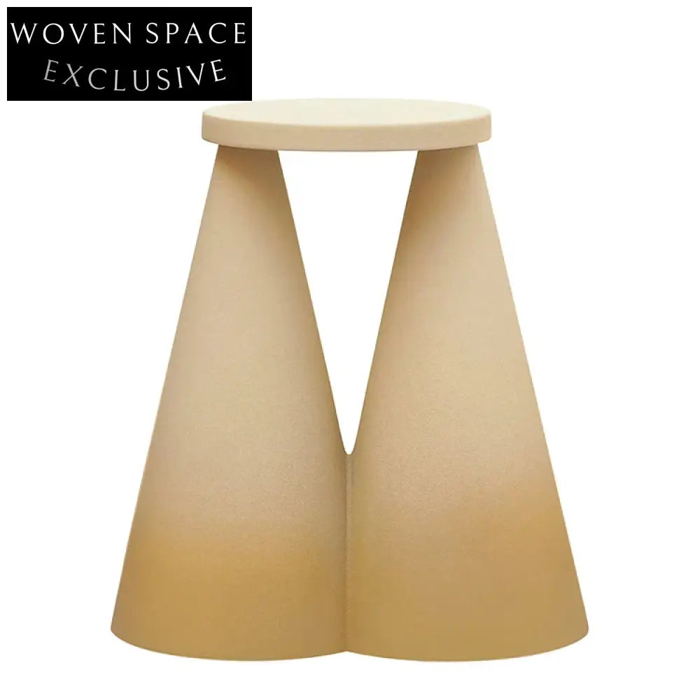 Modern Round Wooden Side Coffee Table with Unique Cone Base Design