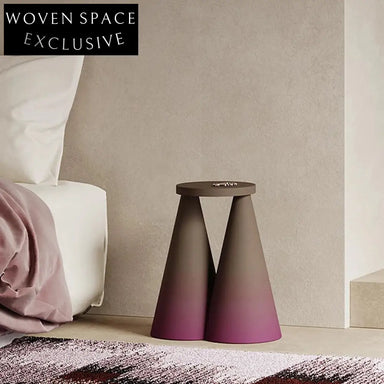 Modern Round Wooden Side Coffee Table with Unique Cone Base Design