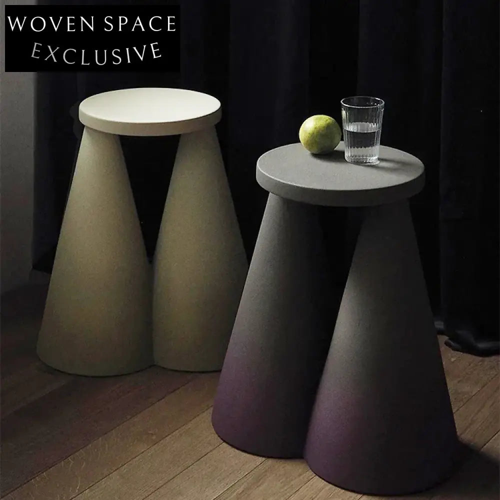 Modern Round Wooden Side Coffee Table with Unique Cone Base Design