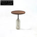Modern Round Wooden Top Side Coffee Table with Elegant Marble Base for Living Room