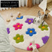 Modern Round Wool Rug for Little Girls' Bedroom, Abstract Fresh Flower Design