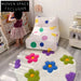 Modern Round Wool Rug for Little Girls' Bedroom, Abstract Fresh Flower Design