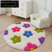 Modern Round Wool Rug for Little Girls' Bedroom, Abstract Fresh Flower Design