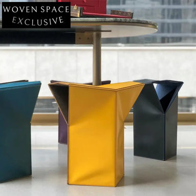 Modern Saddle Leather Dressing Ottoman Stool with Metal Frame