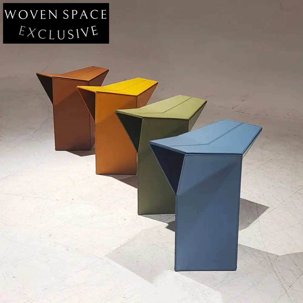 Modern Saddle Leather Dressing Ottoman Stool with Metal Frame