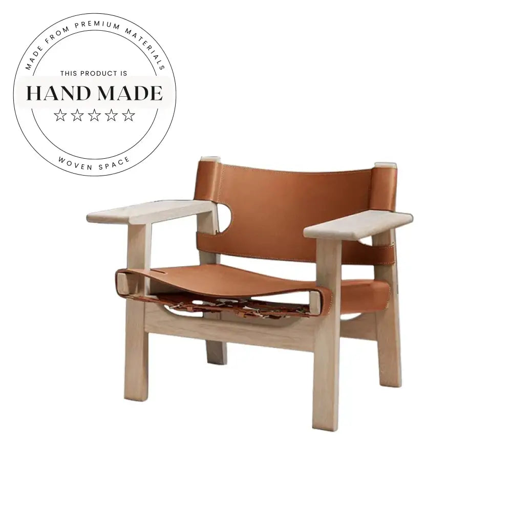 Modern Saddle Leather Reclining Lounge Chair with Nordic Wooden Arms