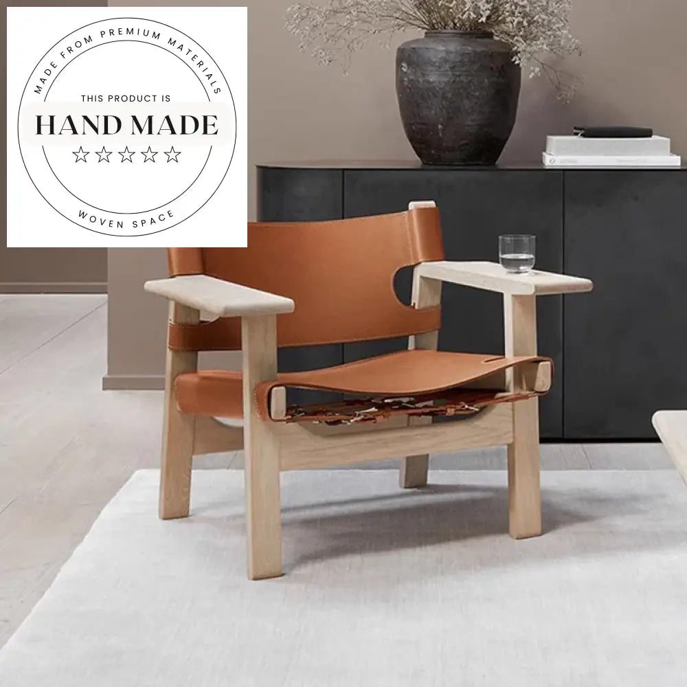 Modern Saddle Leather Reclining Lounge Chair with Nordic Wooden Arms