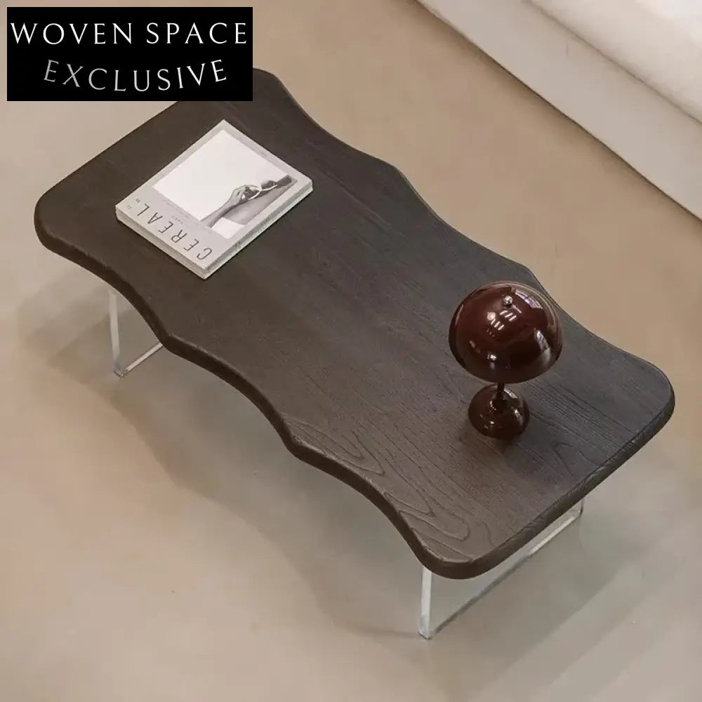 Modern Scandinavian Black Wood Acrylic Rectangle Living Room Coffee Table