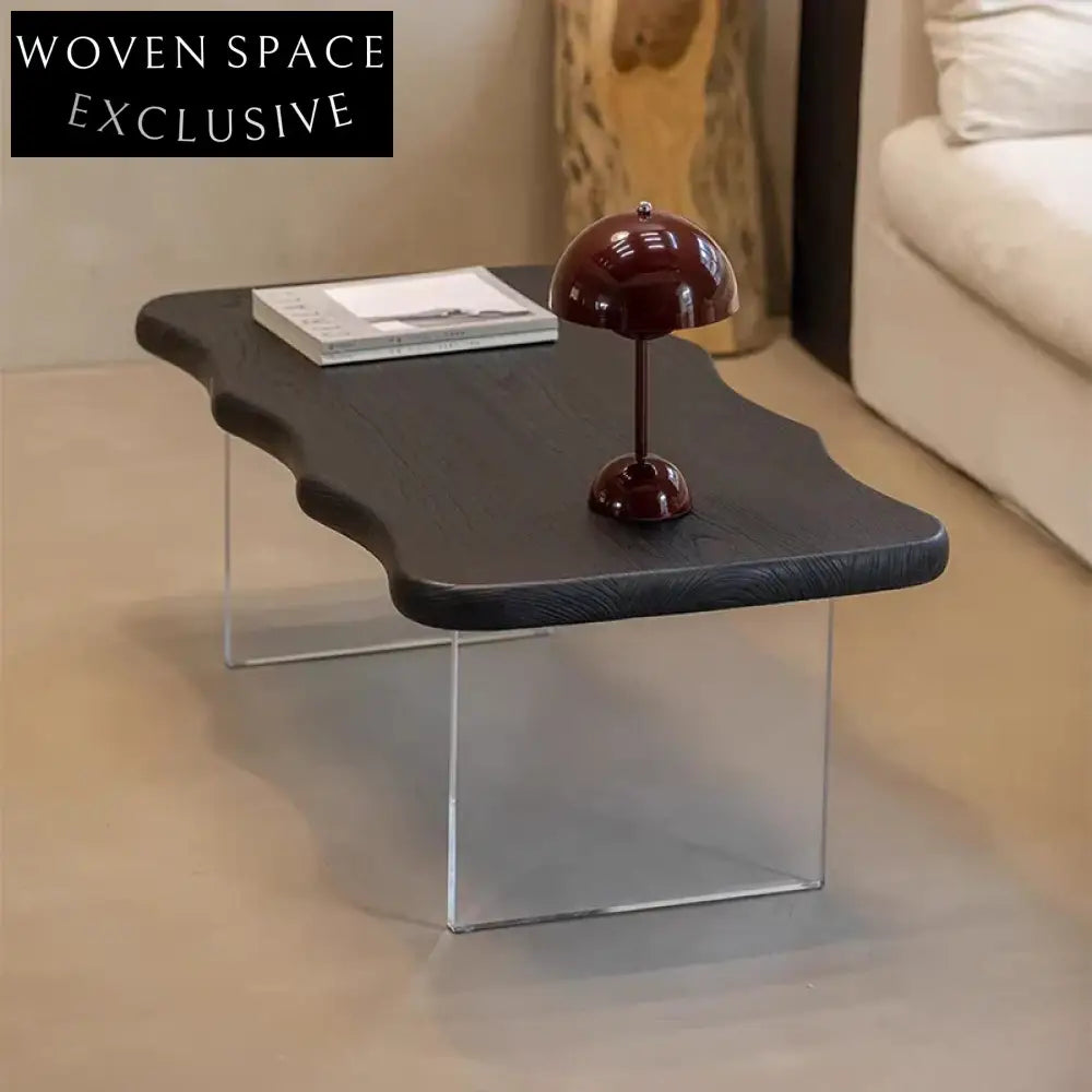 Modern Scandinavian Black Wood Acrylic Rectangle Living Room Coffee Table