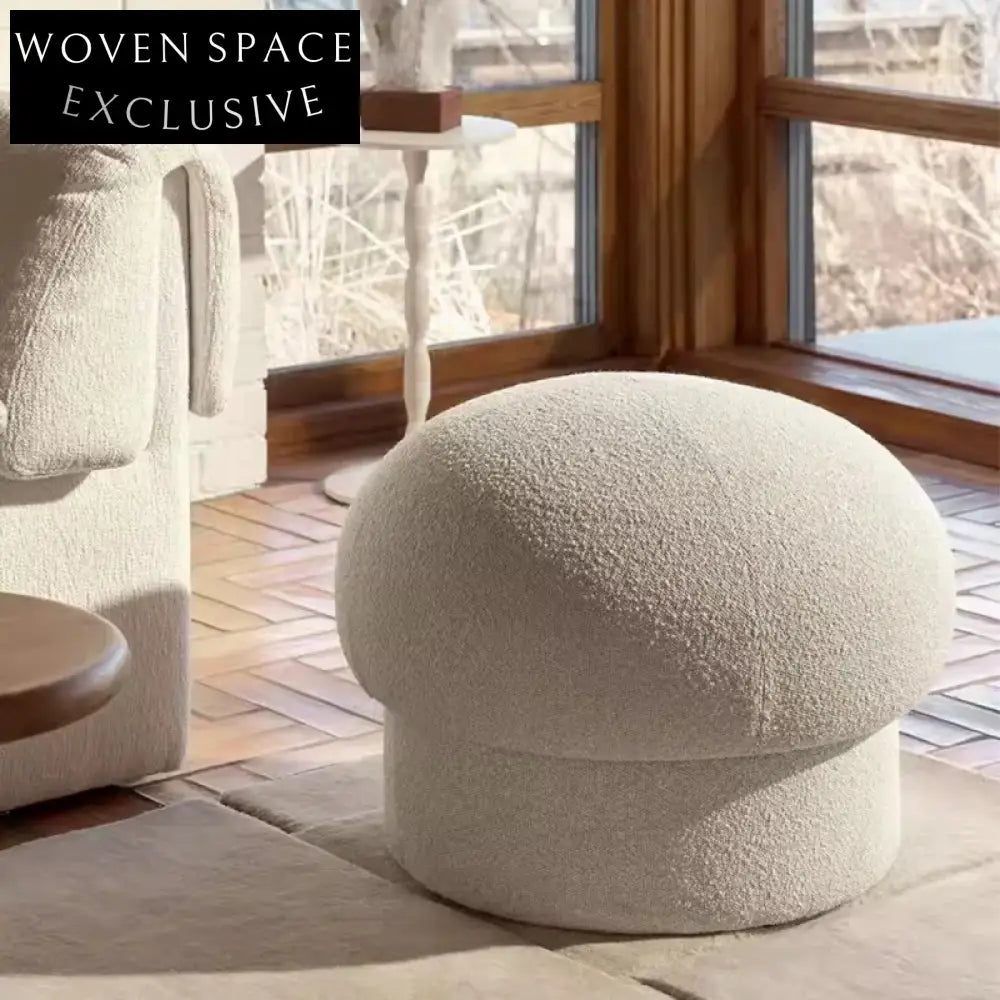 Modern Scandinavian Round Boucle Mushroom Ottoman Stool for Living Room