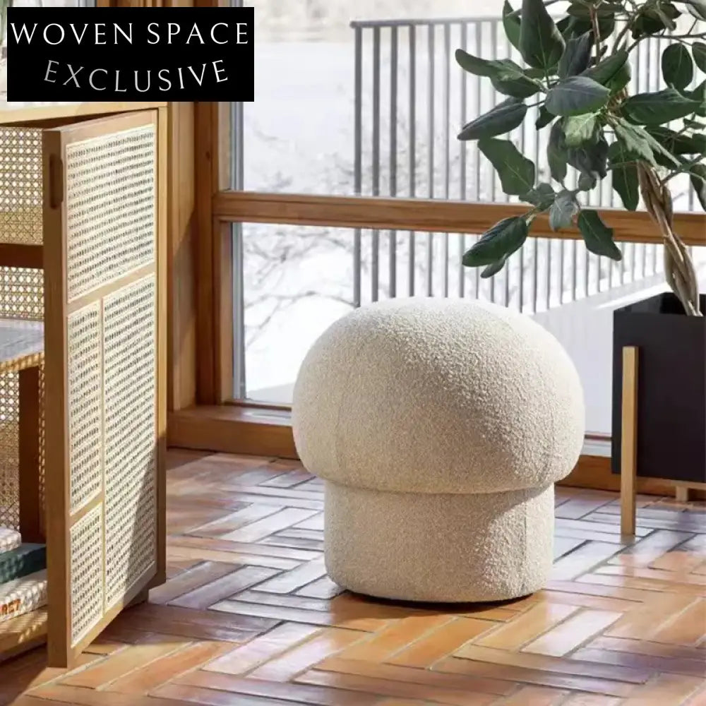 Modern Scandinavian Round Boucle Mushroom Ottoman Stool for Living Room