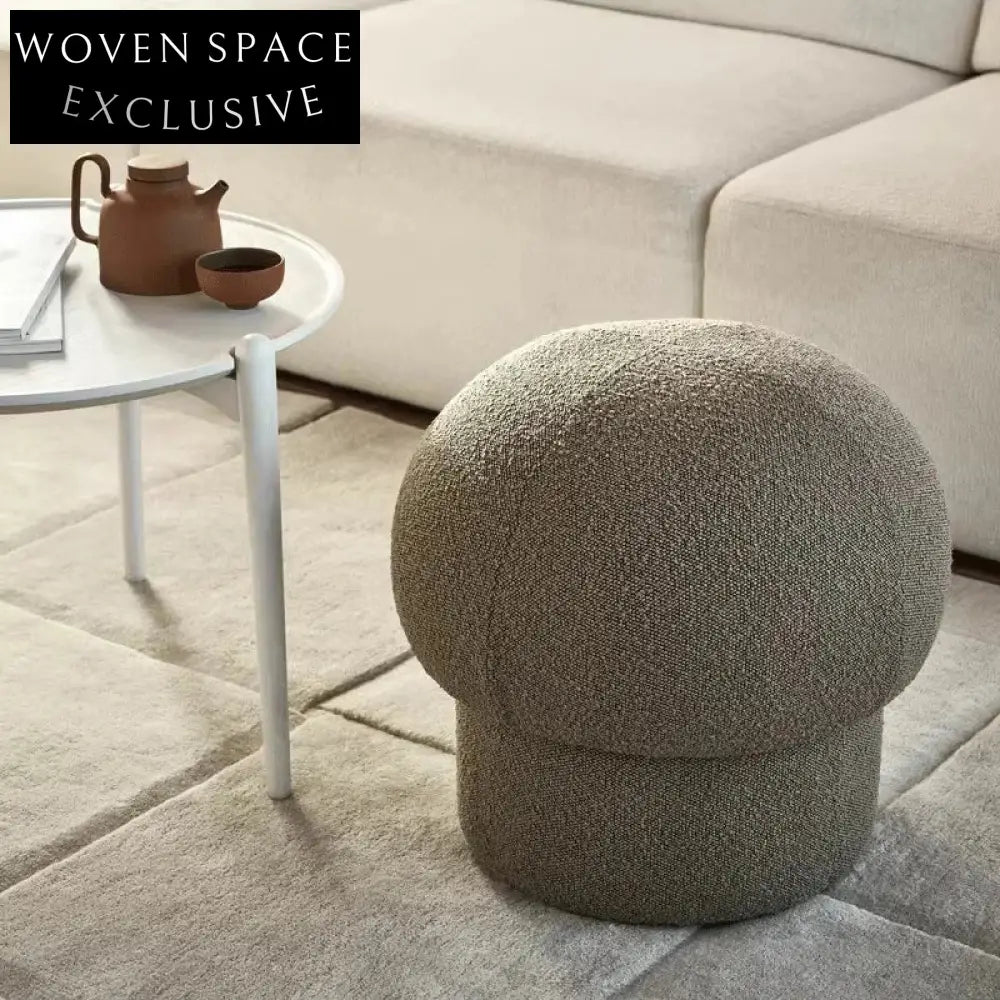 Modern Scandinavian Round Boucle Mushroom Ottoman Stool for Living Room