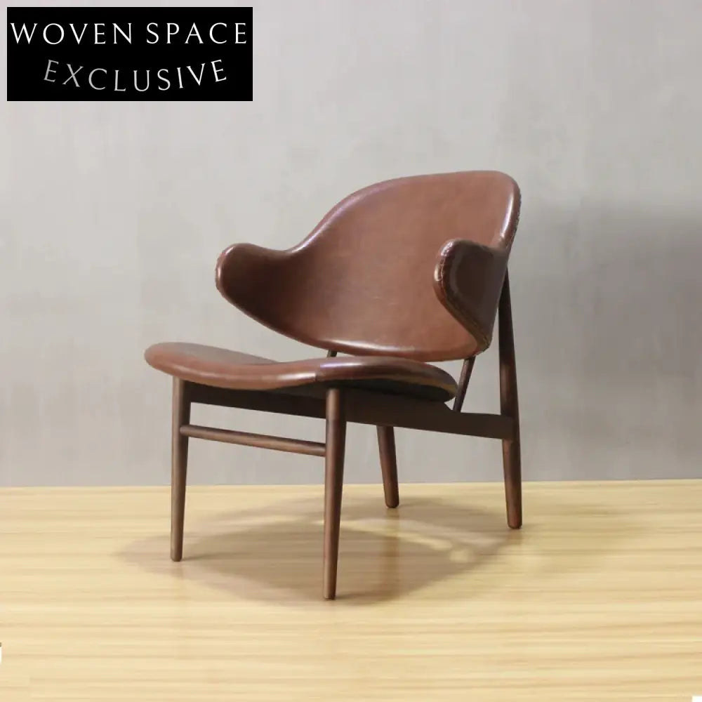 Modern Scandinavian Wooden Dining Chair Leather Seat Solid Wood Leisure Chair