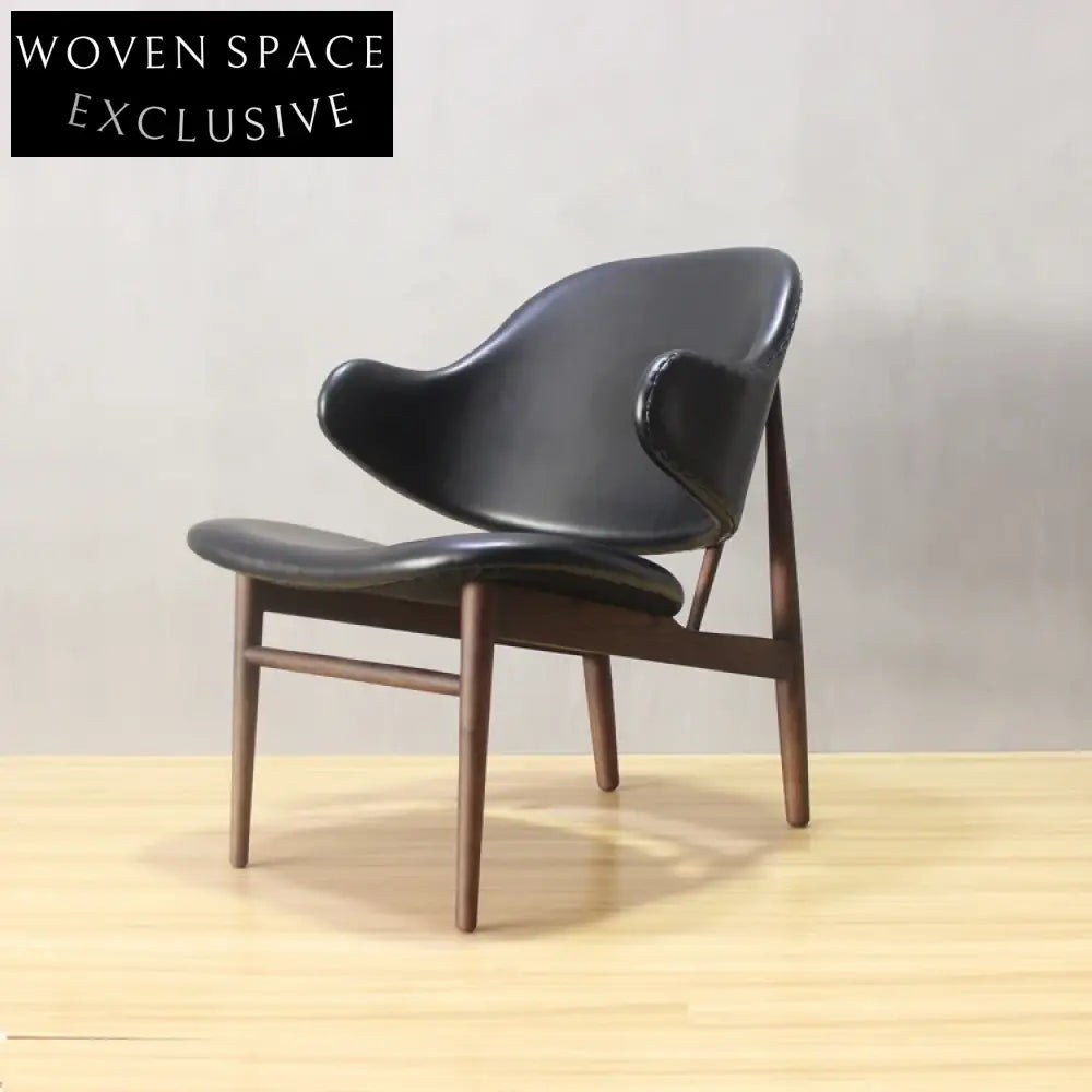 Modern Scandinavian Wooden Dining Chair Leather Seat Solid Wood Leisure Chair