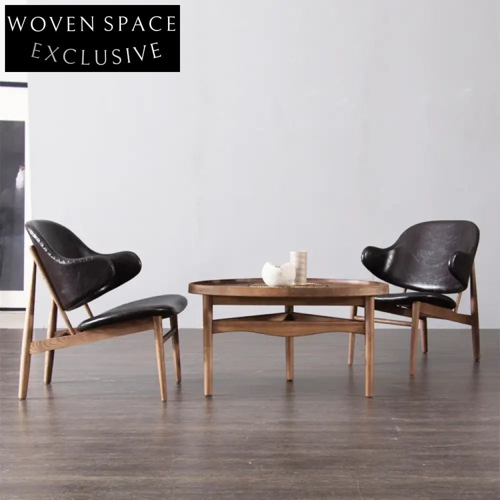 Modern Scandinavian Wooden Dining Chair Leather Seat Solid Wood Leisure Chair