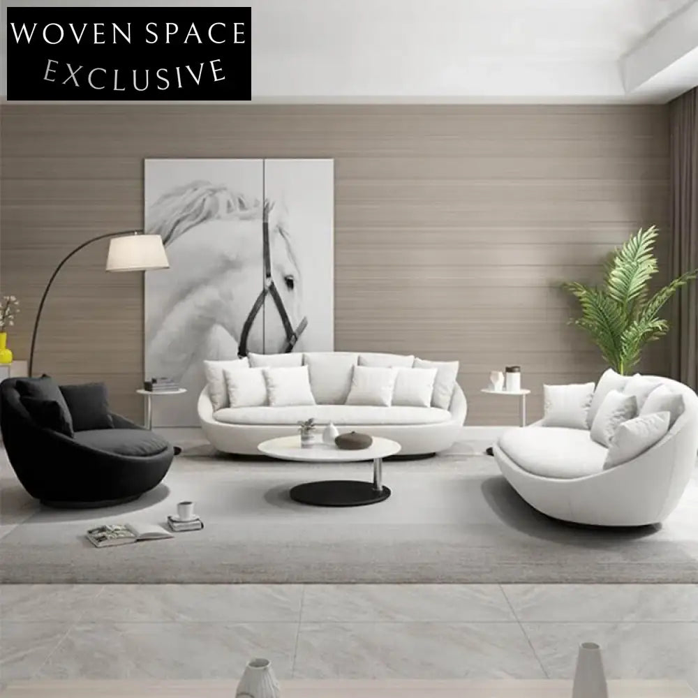 Modern Shell Shape Fabric Sofa with Wood Frame and Swivel Base