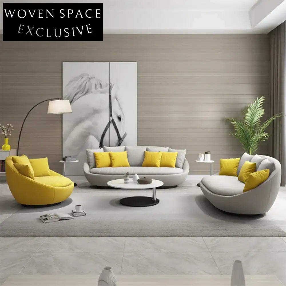 Modern Shell Shape Fabric Sofa with Wood Frame and Swivel Base