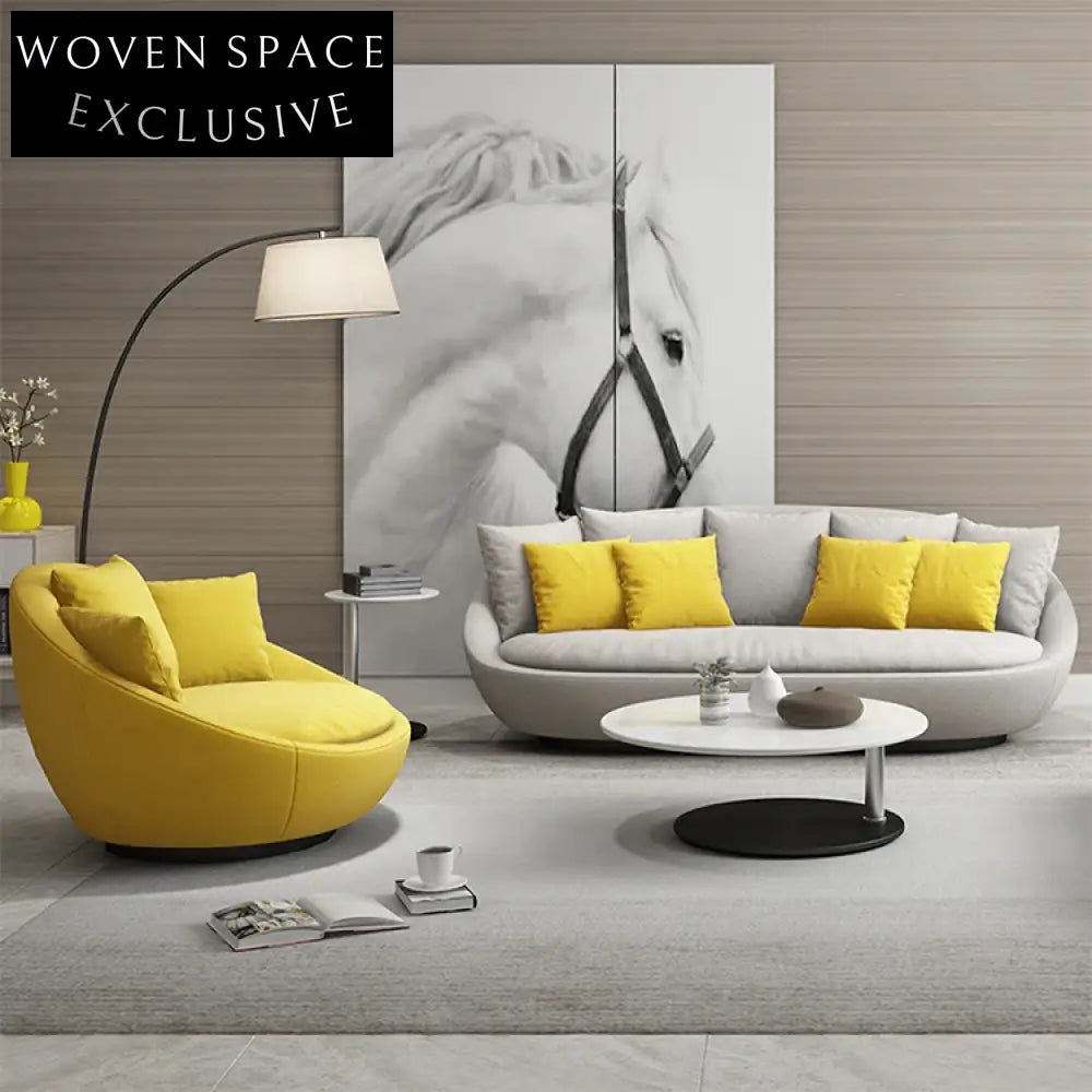 Modern Shell Shape Fabric Sofa with Wood Frame and Swivel Base