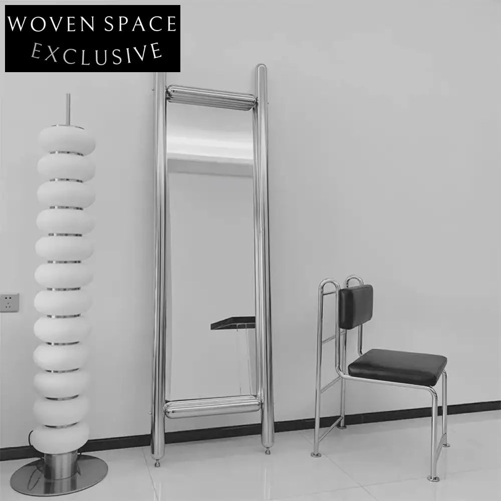 Modern Silver Metal Full Length Floor Mirror, Elegant Rectangle Design