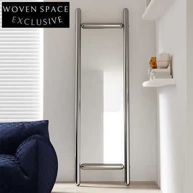 Modern Silver Metal Full Length Floor Mirror, Elegant Rectangle Design