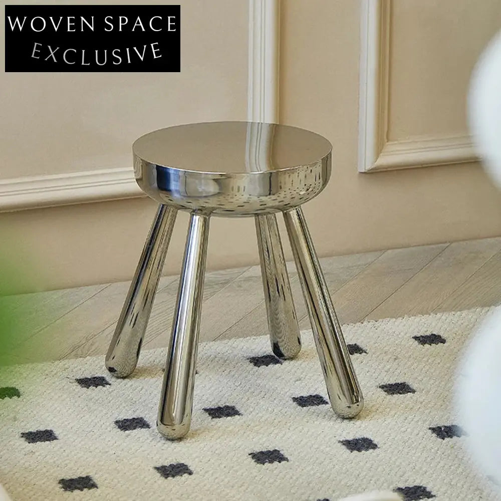 Modern Silver Round Stainless Steel Home Ottoman with Four Sturdy Legs