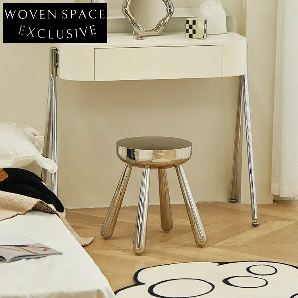 Modern Silver Round Stainless Steel Home Ottoman with Four Sturdy Legs