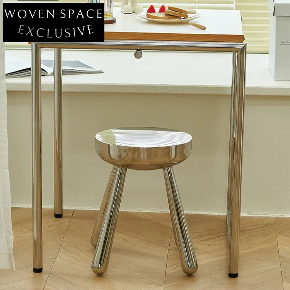 Modern Silver Round Stainless Steel Home Ottoman with Four Sturdy Legs