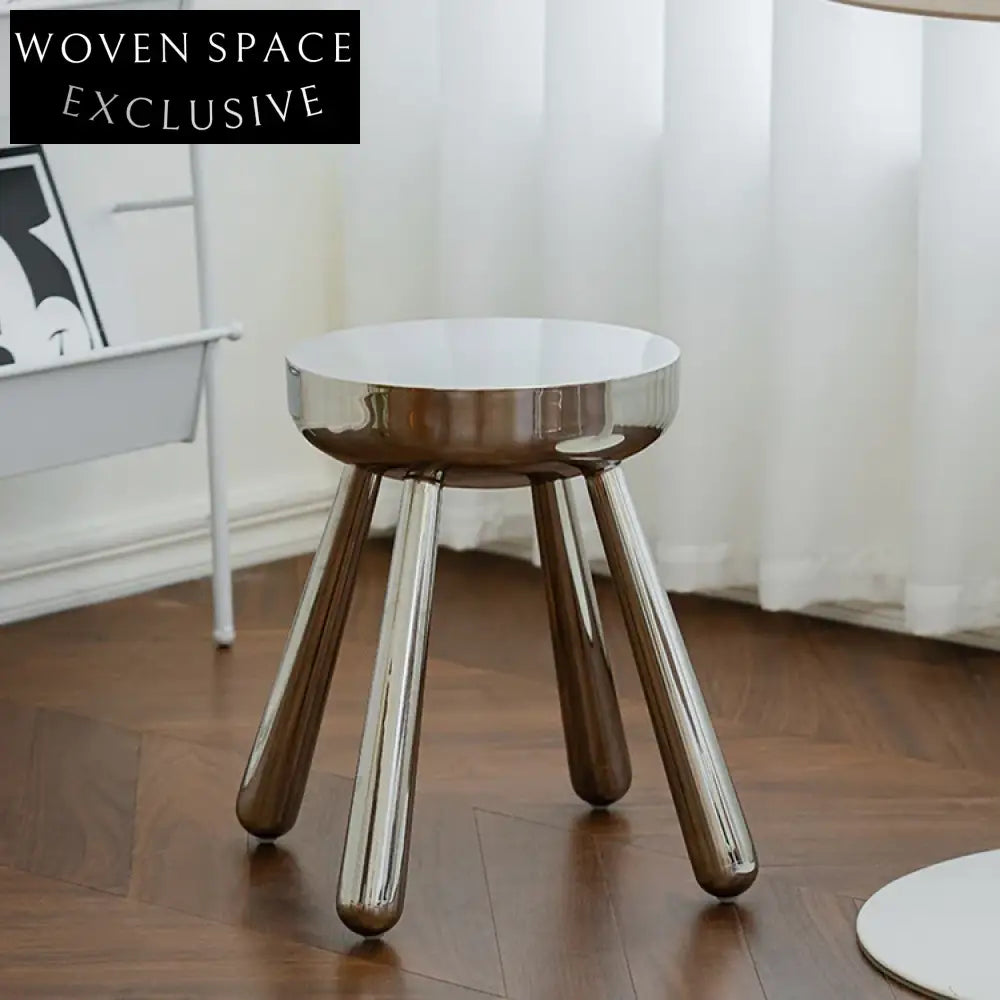 Modern Silver Round Stainless Steel Home Ottoman with Four Sturdy Legs