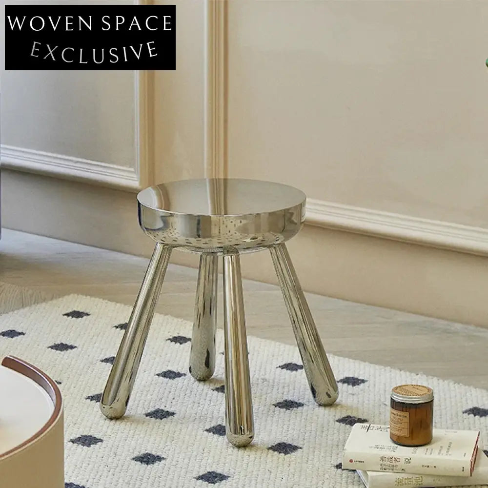 Modern Silver Round Stainless Steel Home Ottoman with Four Sturdy Legs