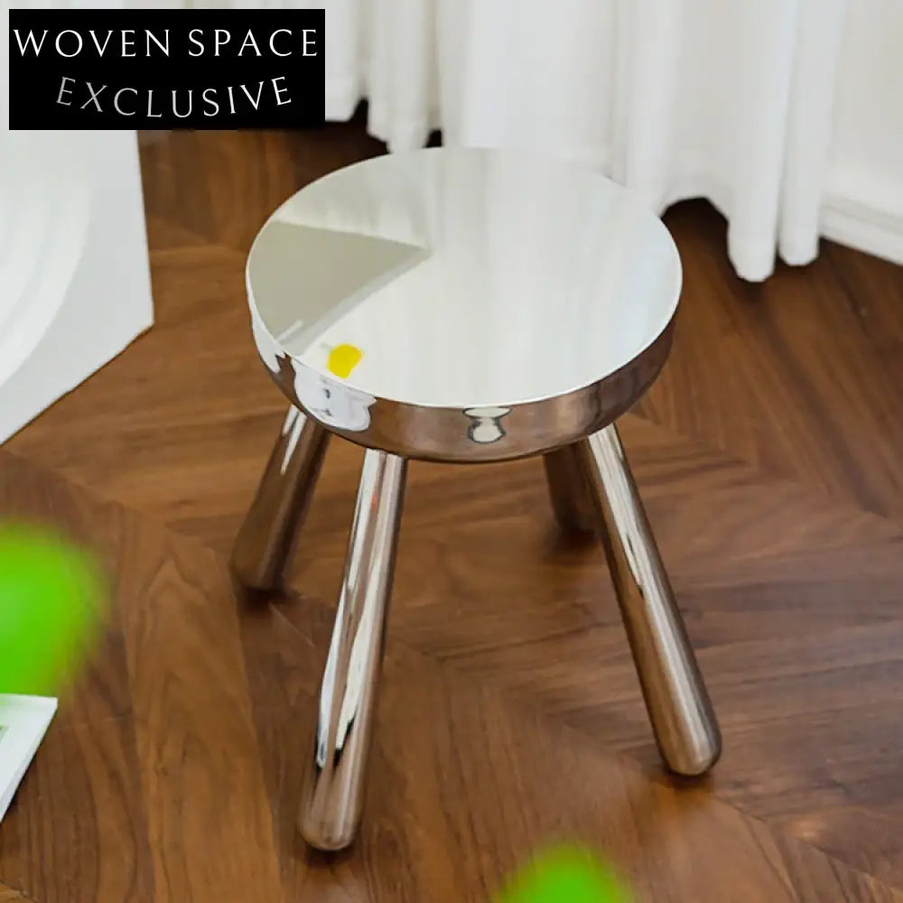 Modern Silver Round Stainless Steel Home Ottoman with Four Sturdy Legs