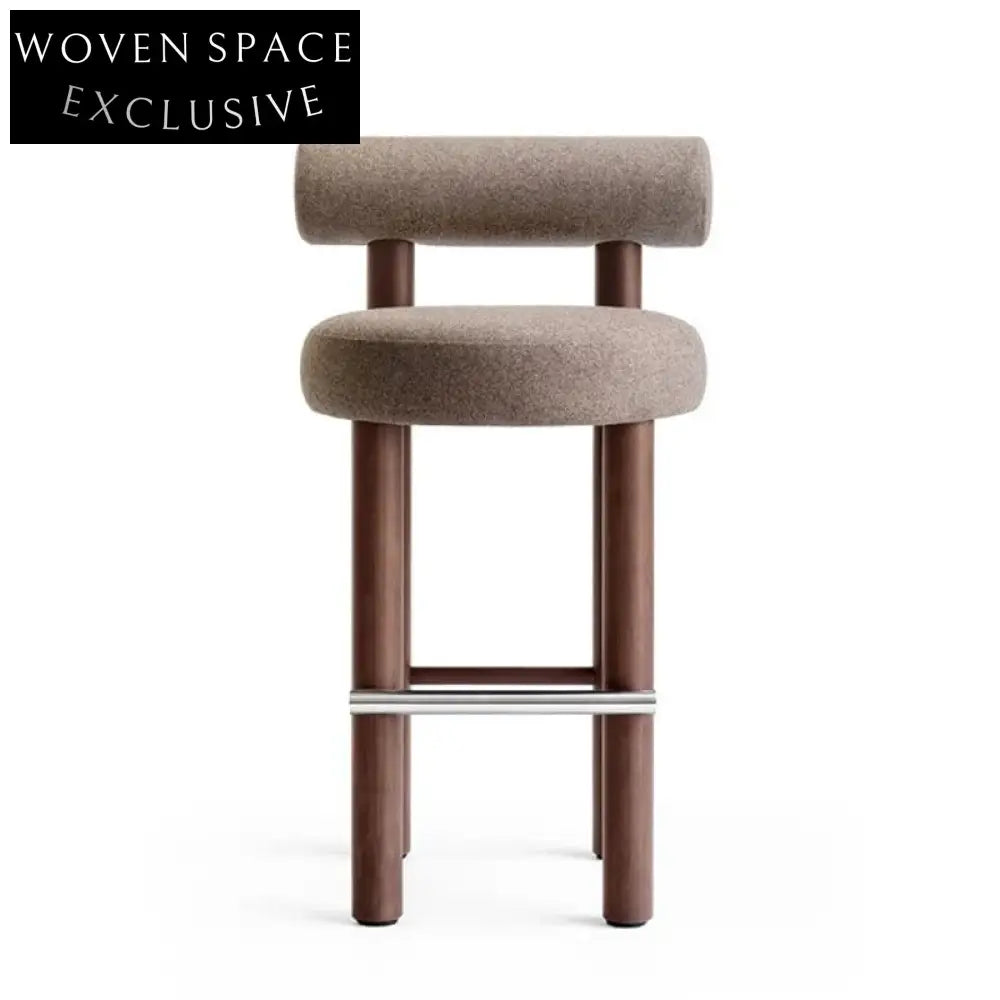 Modern Simple Comfortable Brown Fabric Solid Wood Bar Chair for Restaurants