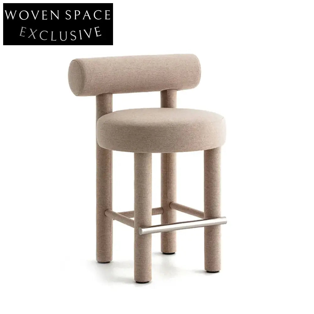 Modern Simple Comfortable Brown Fabric Solid Wood Bar Chair for Restaurants