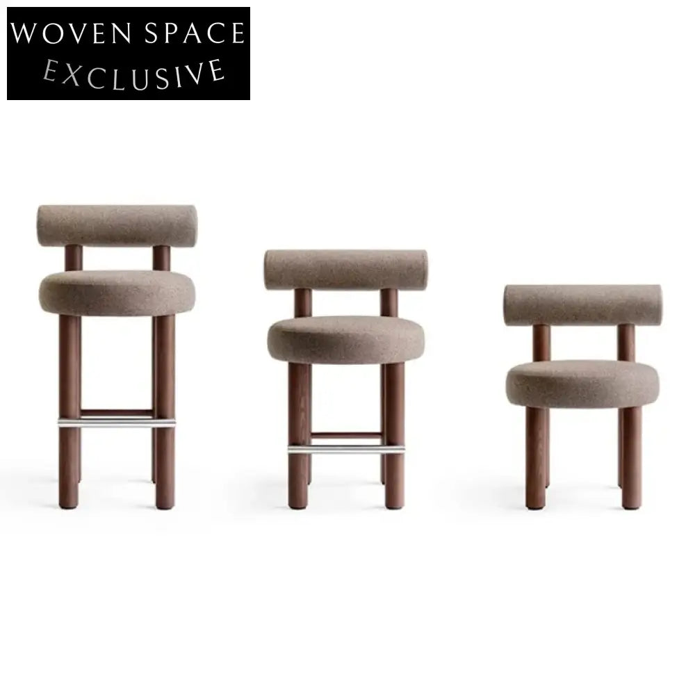 Modern Simple Comfortable Brown Fabric Solid Wood Bar Chair for Restaurants