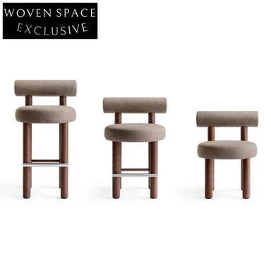 Modern Simple Comfortable Brown Fabric Solid Wood Bar Chair for Restaurants