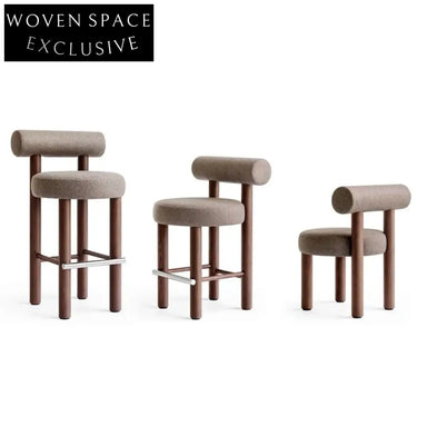 Modern Simple Comfortable Brown Fabric Solid Wood Bar Chair for Restaurants