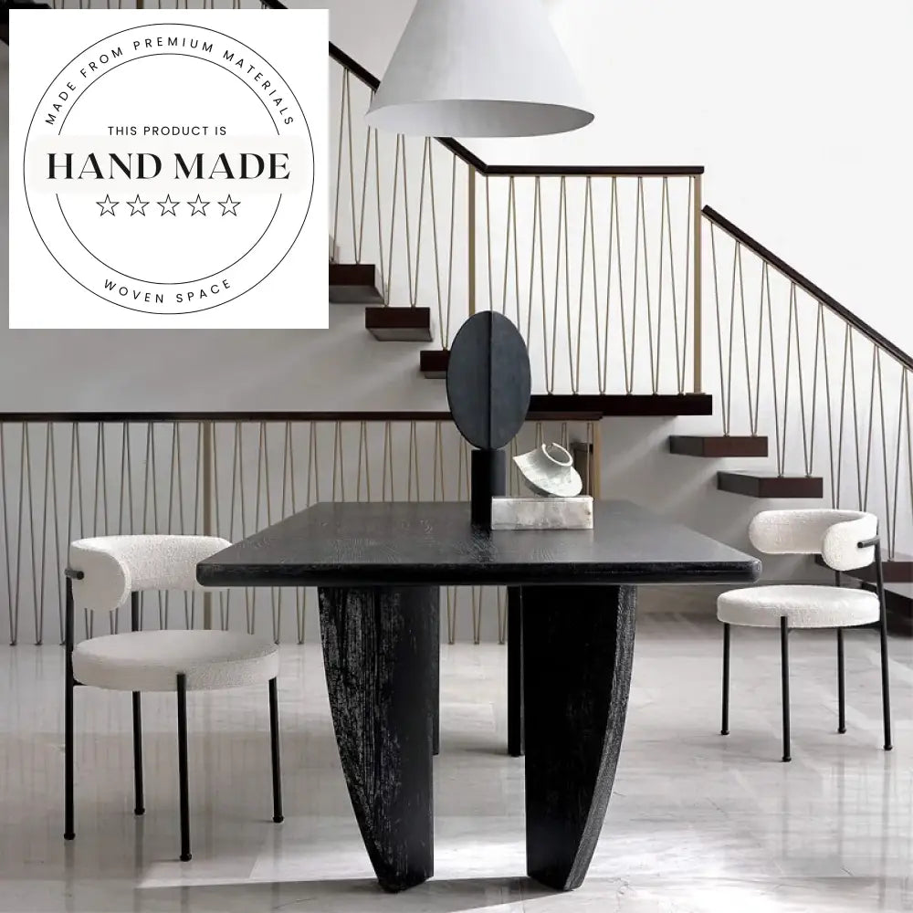 Modern Simple Industrial Metal Frame Boucle Ivory Fabric Dining Chair